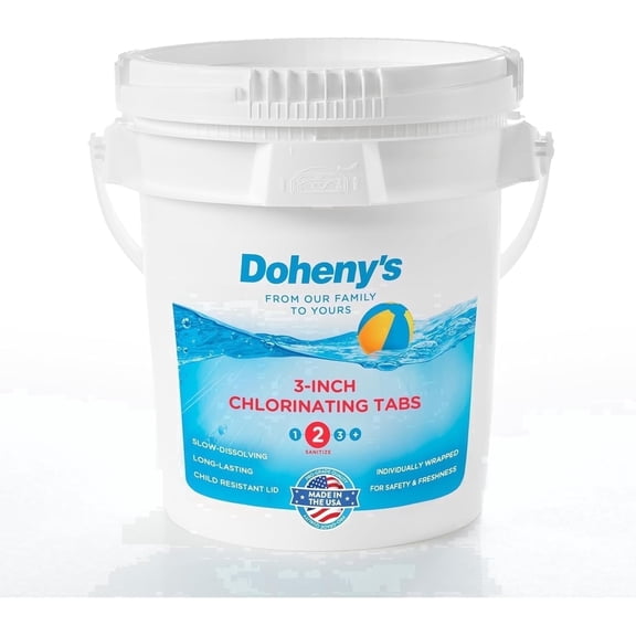 Doheny’s 3-Inch Stabilized Chlorine Tablets | 99% Pure Tri-Chlor, 90% Available Chlorine | Long-Lasting, UV-Protected, Slow-Dissolving Pool Sanitizer | Individually Wrapped, Childproof 8lb Bucket