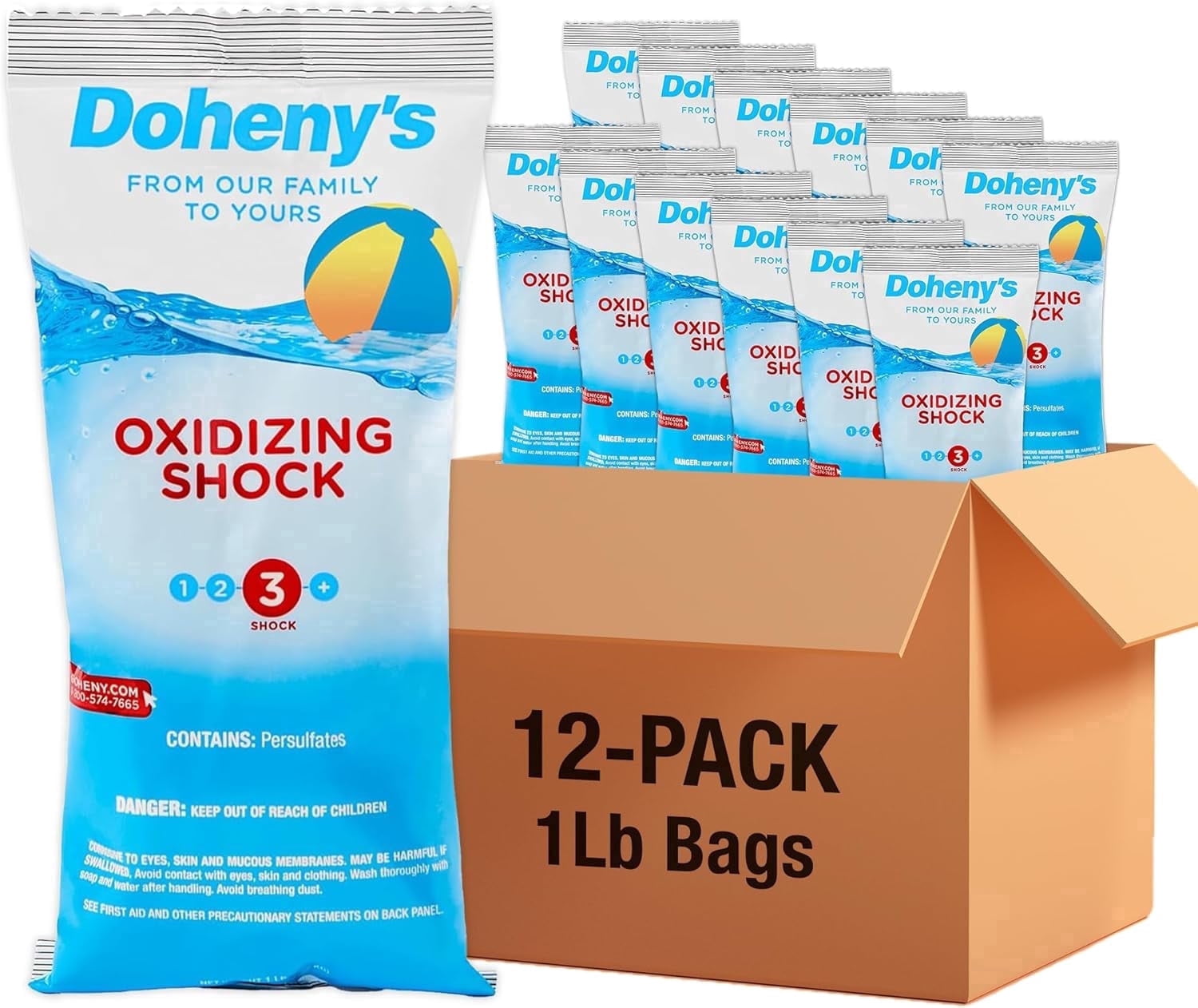 Doheny’s Non-Chlorine Pool Shock for Swimming Pools, Fast-Dissolving Oxidizing Treatment, Removes Chloramines, Swim Ready in 15 Minutes, 12 x 1-lb Bags (12 lb Total)