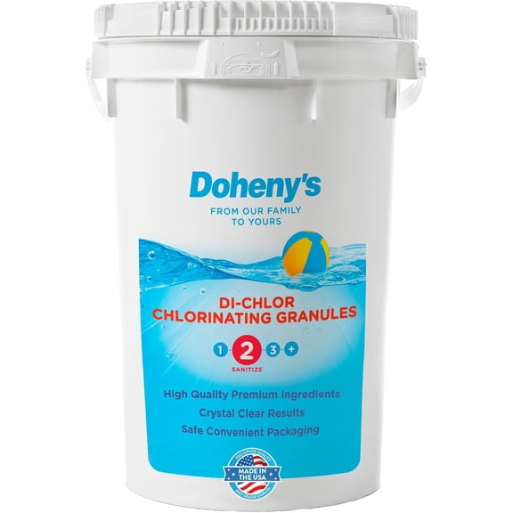 Doheny’s Di-Chlor Granular Chlorine, 56% Stabilized Chlorine, Fast-Dissolving, Calcium-Free, 99.5% Sodium Dichlor, Pool Sanitizer, Net Wt. 50 lb (22.68 kg)
