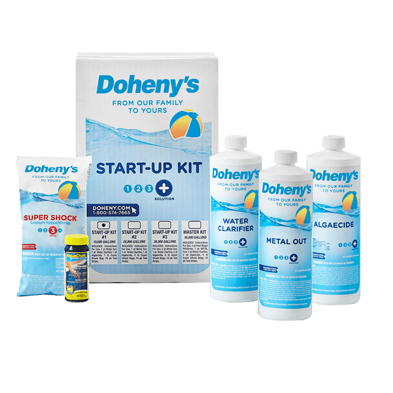 Doheny's Ultimate Pool Opening Start-Up Kit | Made in USA | Includes Metal Out, Algae Control, Clarifier & Super Shock | Prevents Stains, Rust & Scale | Free 10-Pack Test Strips | Pro-Grade Chemicals