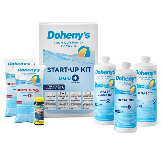 Doheny's Ultimate Pool Opening Start-Up Kit | Includes Metal Out, Algae Control, Clarifier & Super Shock | Prevents Stains, Rust & Scale | Free 10-Pack Test Strips | Pro-Grade Pool Chemicals
