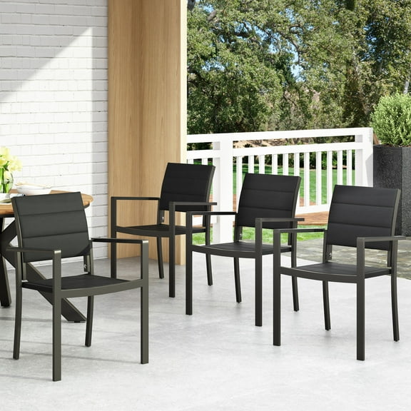 Dohney Mesh and Aluminum Outdoor Dining Chairs, Set of 4, Black