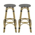 thumbnail image 1 of Dohney Outdoor French Aluminum 29.5 Inch Barstools, Set of 2, Black, White, and Bamboo Finish, 1 of 7