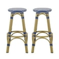 thumbnail image 1 of Dohney Outdoor French Aluminum 29.5 Inch Barstools, Set of 2, Navy Blue, White, and Bamboo Finish, 1 of 8