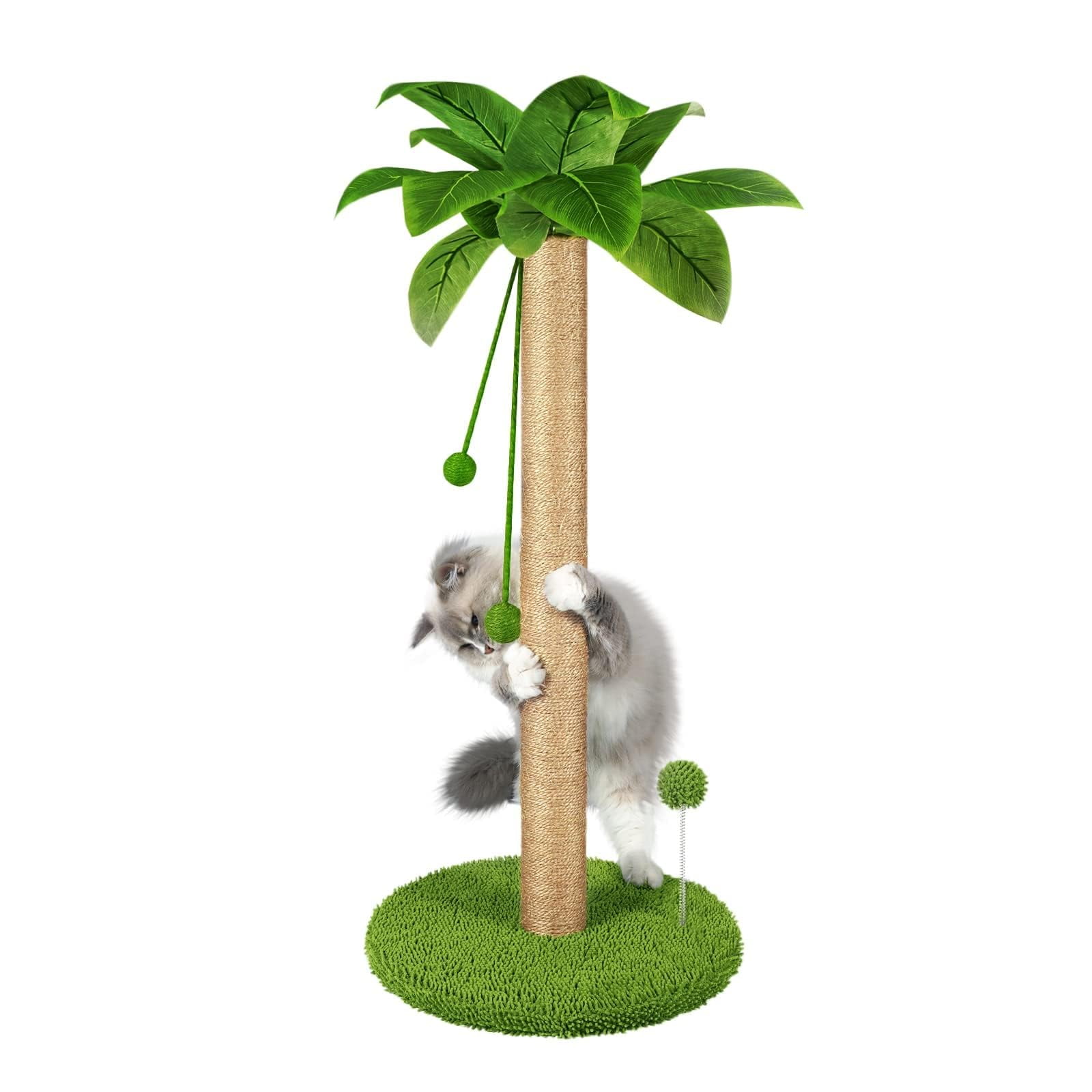31" Tall Cat Scratching Post with Green Leaf Design