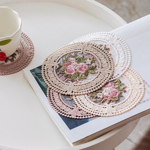 Doilies Crochet Cotton Lace Round Handmade Coasters Small Doilies Cloth 4.7 Inch, Pack of 4