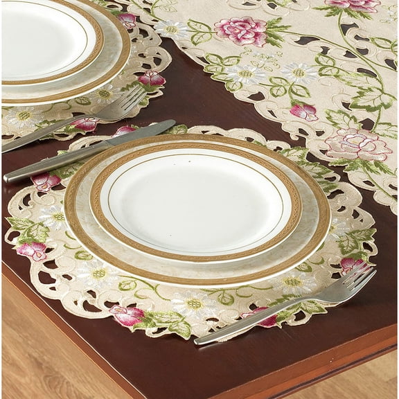 Doilies Set of 12 for Dining Table, Beige Table Linen, Table Placemats, 15 inches Round - The Docia Collection - Home Decor