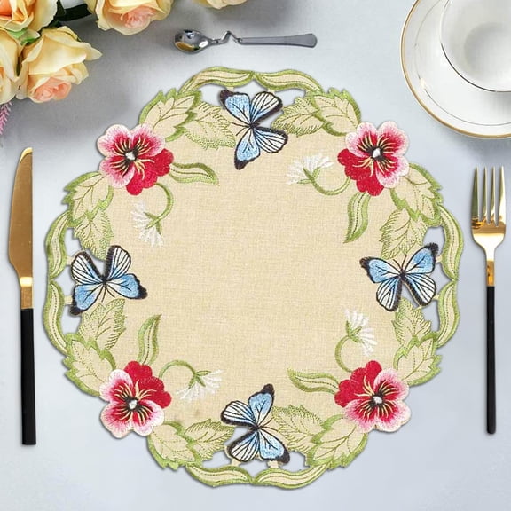 Doilies Set of 8 for Dining Table, Gold Table Linen, Table Placemats, 15 inches Round - The Maliana Collection - Home Decor