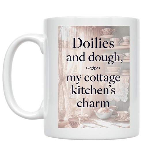 Doilies and Dough Cottage Kitchen Charm - Vintage Kitchen Decor Enthusiast - 11 oz Ceramic Coffee Mug