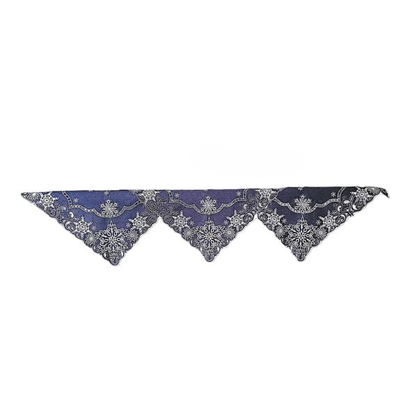 Doily Boutique Christmas Fireplace Mantel Scarf with White Snowflakes on Blue Burlap Linen Fabric Handmade Size 84 x 27 inches