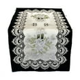 thumbnail image 1 of Doily Boutique Christmas Table Runner with Green Candles and Lace on Antique White Fabric Size 45 x 16 inches, 1 of 3