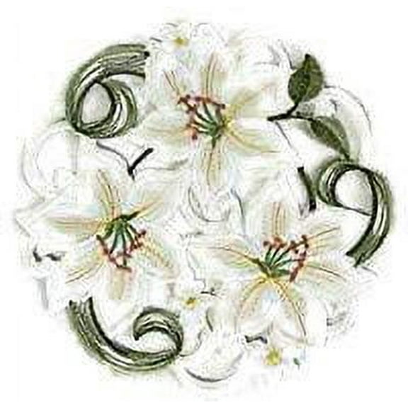 Doily Boutique Easter Round Doily with Bleached White Lily Flowers, Size 7 inches