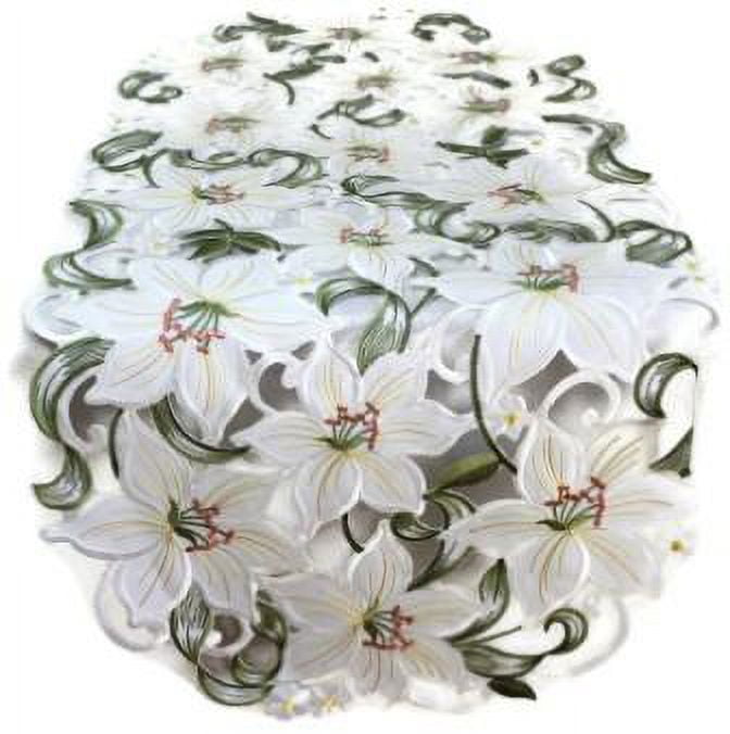 Doily Boutique Easter Table Runner with Bleached White Lilies Lily, Size 54 x 15 inches