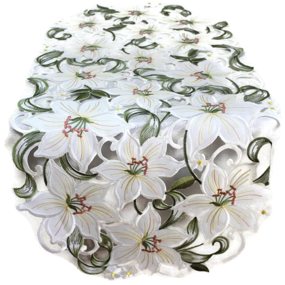 Doily Boutique 34 x 15 Inch Floral Easter White Table Runner