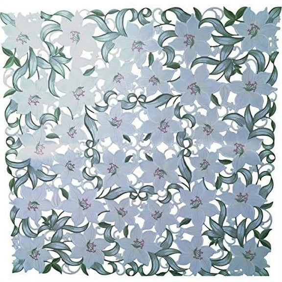 Doily Boutique Easter Tablecloth or Table Topper Square with Bleached White Lily Flowers, Size 34 inches