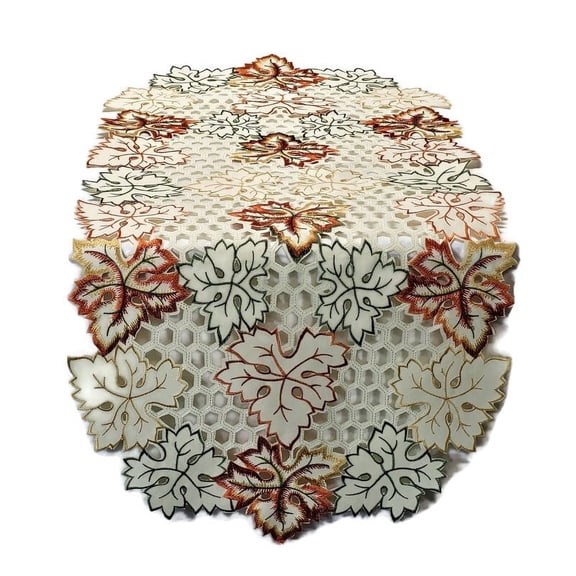 Fall Table Runner with Fall Maple Leaves on Ivory Fabric Size 34 x 15 inches