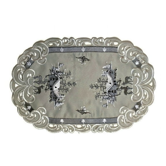 Doily Boutique Place Mat or Doily with Christmas Gray and Silver Reindeers on Fabric Size 17 x 11 inches