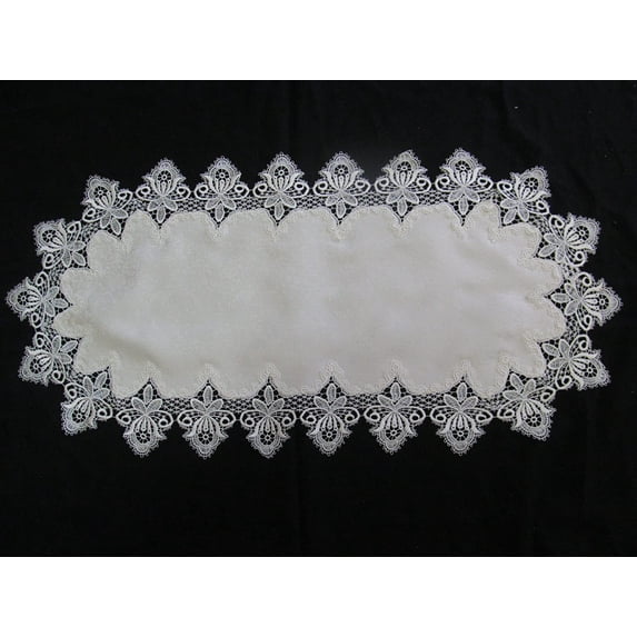 Placemat or Doily in Antique (Winter White) Vintage Lace and Antique Fabric, Size 24 x 15 inches