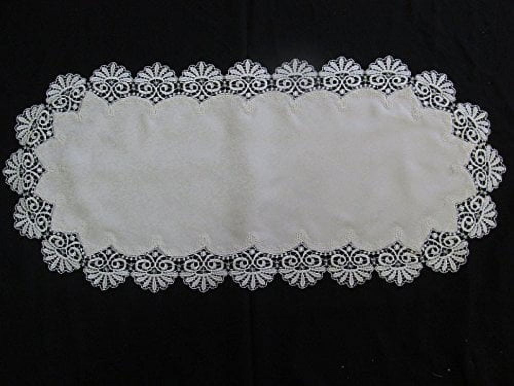 Doily Boutique Placemat or Doily in Bleached White Fancy Lace and Fabric Handmade Size 24 x 15 inches