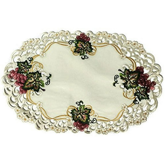 Doily Boutique Placemat or Doily with Purple Grapes on Ivory Fabric, Size 17 x 11 inches