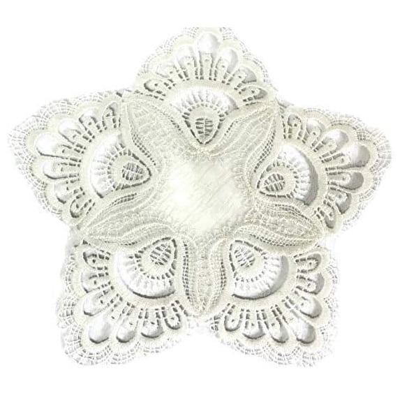 Doily Boutique Round Fabric Doily in Antique White European Lace and Material, Size 8 inches
