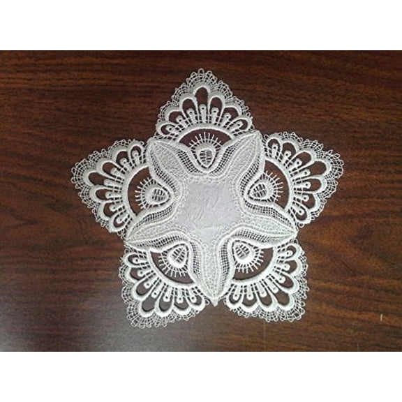 Doily Boutique Round Fabric Doily in Bleached White European Lace and Material Size 8 inches