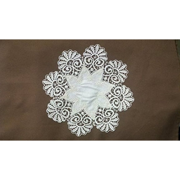 Doily Boutique Round Doily in Bleached White Fancy Lace and Fabric Handmade, Size 10 inches