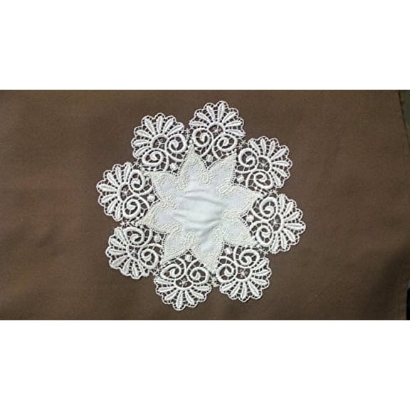 Handmade Round Fabric Doily in Bleached White Fancy Lace, Size 10 inches