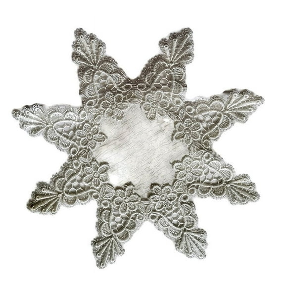 Doily Boutique Round Doily or Placemat in Antique White Starburst Lace and Fabric Handmade Size 15 inches