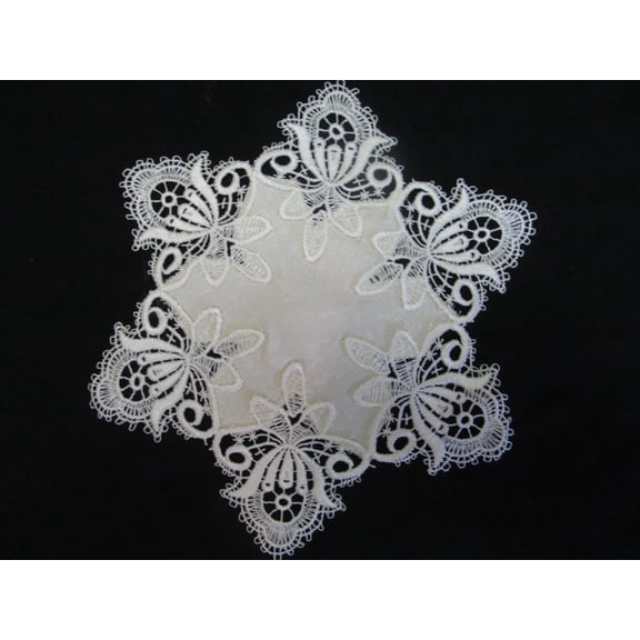Doily Boutique Round Doily or Placemat in Ivory Vintage Lace and Fabric Handmade Size 10 inches