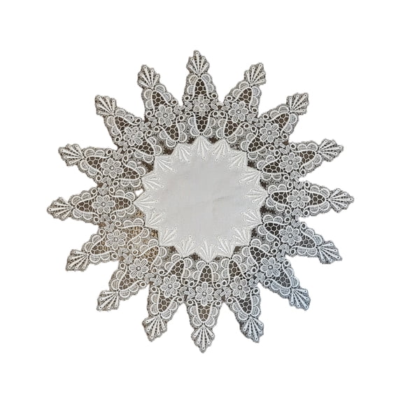 Round Fabric Doily in the White Starburst Lace and Material, 24 inches round