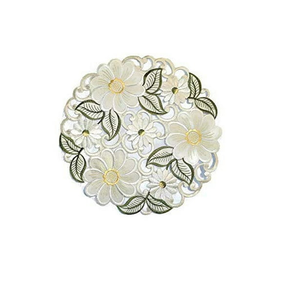 Doily Boutique Round Doily with Large Yellow Daisies, Size 11 inches