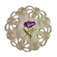 thumbnail image 1 of Doily Boutique Round Doily with Purple Poppy Flowers on Ivory Fabric, Size 7 inches, 1 of 4
