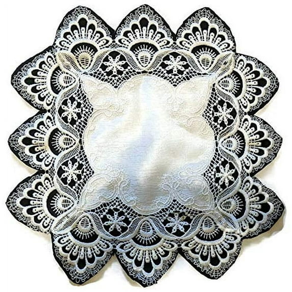 Doily Boutique Square Doily or Placemat in Antique White European Lace, Size 14 inches