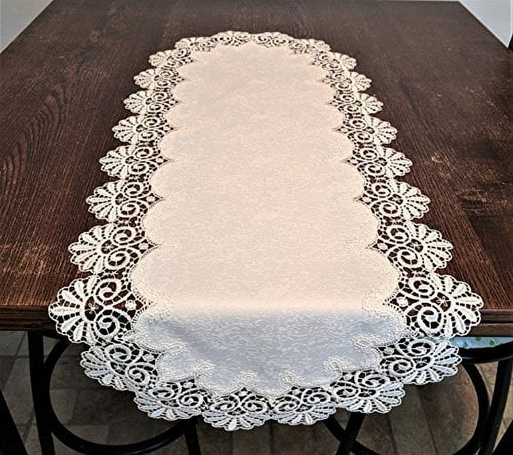 chinese dress ladies Floral Lace Table Runner, 12-Inch, 6-Feet, White