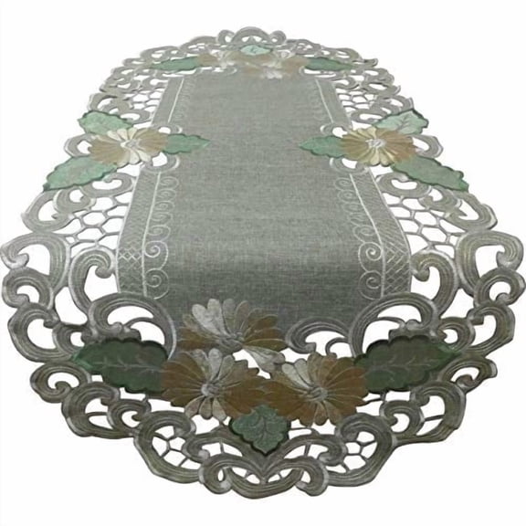 Table Runner with Gold Daisy Flowers on Sage Green Burlap Linen Fabric Size 45 x 15 inches