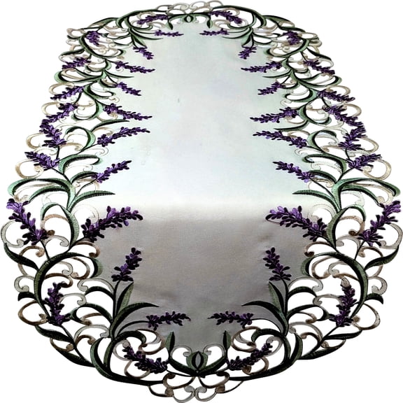 Table Runner with Purple Lavender Lilac Flowers on Antique White Fabric Size 34 x 15 inches
