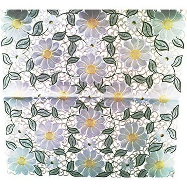 Doily Boutique Tablecloth or Table Topper Square with Large Yellow Daisies, Size 34 Inches