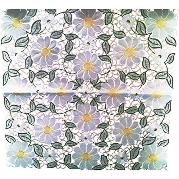 Doily Boutique Square Embroidered Tablecloth with Large Yellow Daisies, Size 34 Inches
