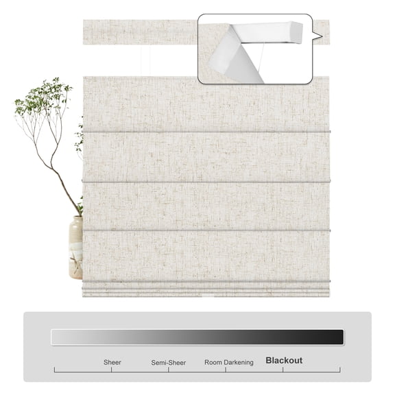 DoingX Cordless Roman Shades for Indoor Windows, 100% Blackout, Top Down Bottom Up, Linen Beige, 57" W x 48" H