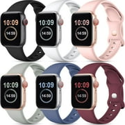 Doingart 6 Pack Compatible with Apple Watch Band 40mm 38mm 44mm 42mm 41mm 45mm Women Men, Soft Silicone Sport Wristbands Replacement Strap Compatible for iWatch Series 7 6 5 4 3 2 1 SE