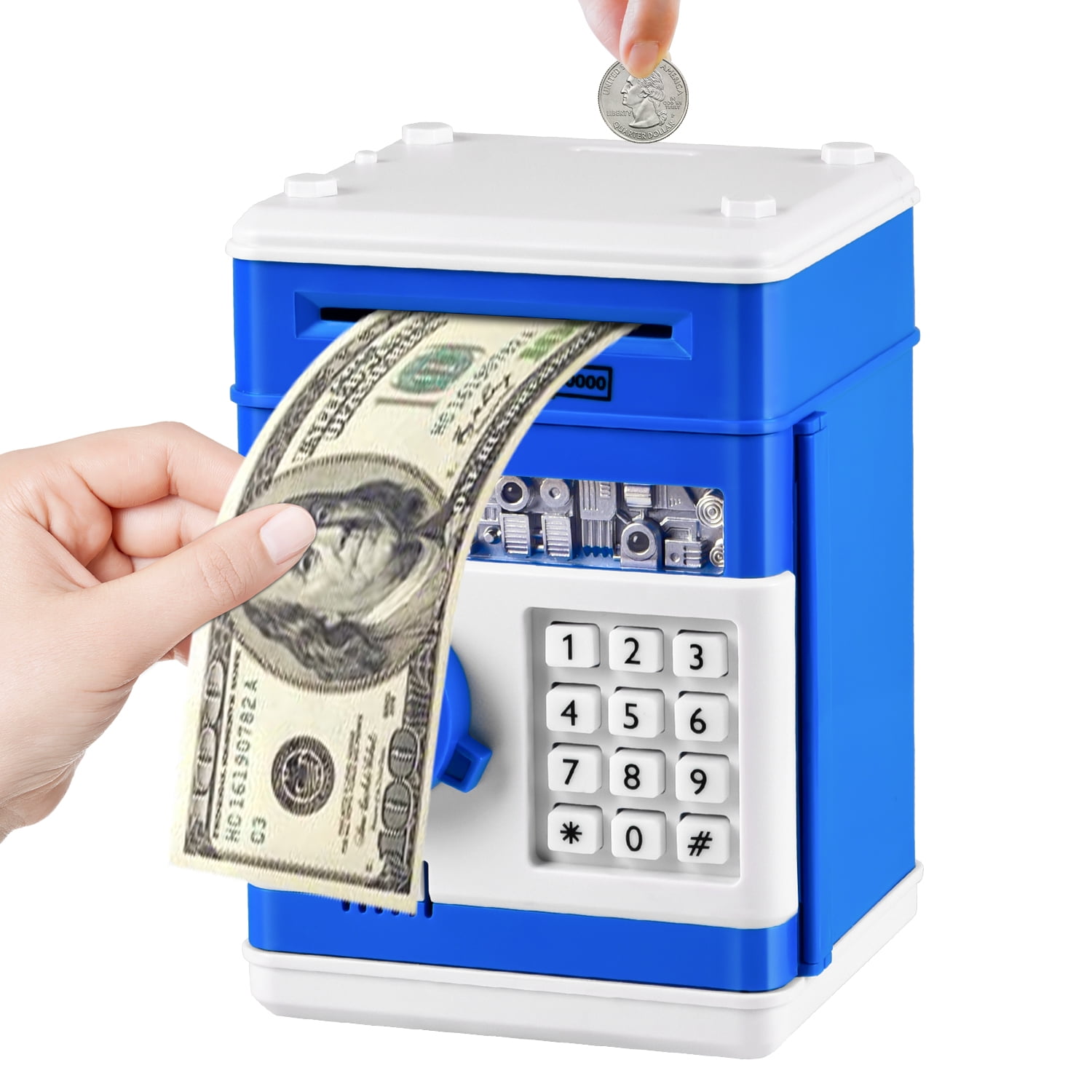 ibasenice 2pcs Safe Toy Machine for Kids Mini Money Coin Savings Bank Bill  Feeder Fingerprint Bank Cash Coin Money Jar Safe Coin Bank Kids Safe Safes