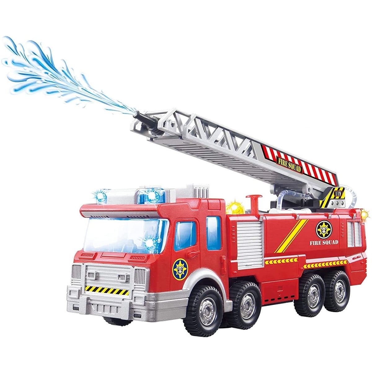 EQWLJWE Big Fire Truck Toy with Lights, Sounds, Sirens, 360