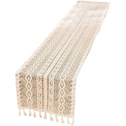 Coolmade Macrame Table Runner, Woven Cotton Crochet Lace Boho Table Runner with Tassels for Bohemian Wedding Bridal Shower Rustic Farmhouse Fall Christmas Home Decor, 9.5x72in