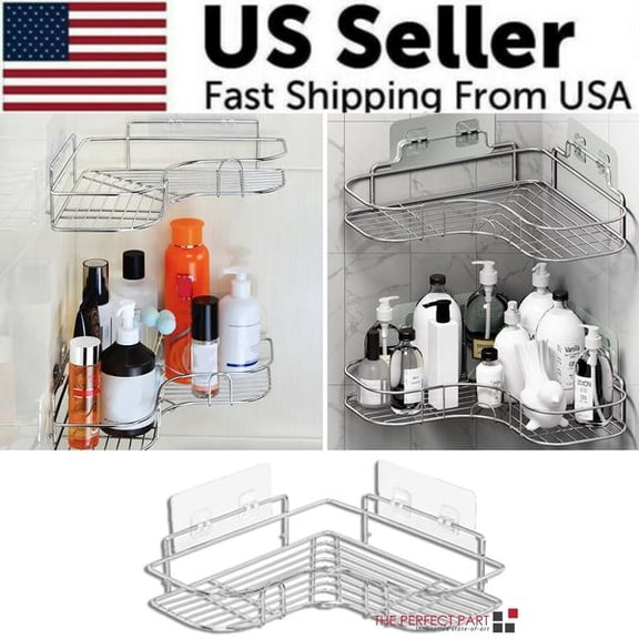 Dokdogs Triangular Corner Shower Caddy Shelf, Rustproof Stainless Steel Adhesive Bathroom Corner Storage Organizer for Shower & Bathroom