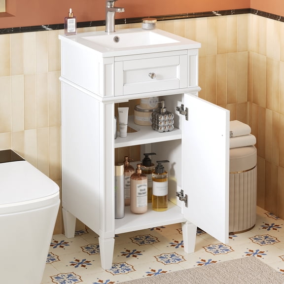 Dokea 16-inch White French Style Bathroom Vanity Set with Ceramic Sink