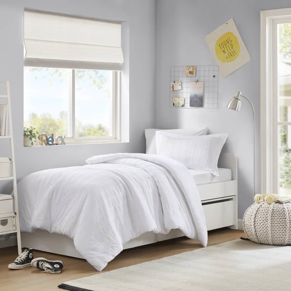 Dokea 2-Piece Twin/Twin XL Woven Striped Duvet Set - White Polyester Bedding Sets