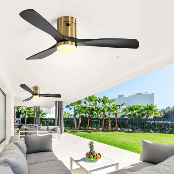 Dokea 52 Inch Low Profile Ceiling Fan with Remote - 3 Wood Blades