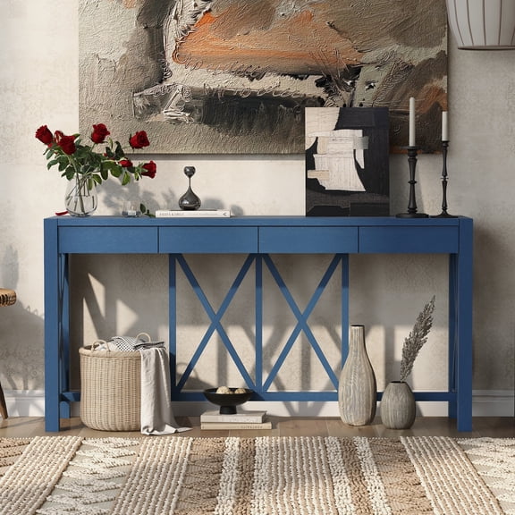 Dokea 60'' Acacia Veneer Console Table - 4 Drawers, Modern Farmhouse Entryway Table