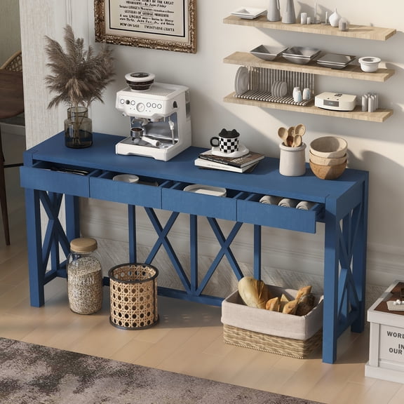 Dokea 60'' Acacia Veneer Console Table - 4 Drawers, Modern Farmhouse Entryway Table